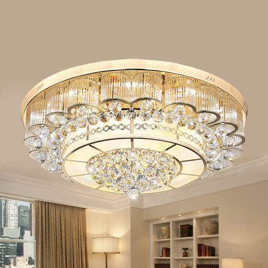 Flush Mount Led Crystal Ball Ceiling Lamp In Chrome - Modern Tiered Design For Living Room (24/32 W)