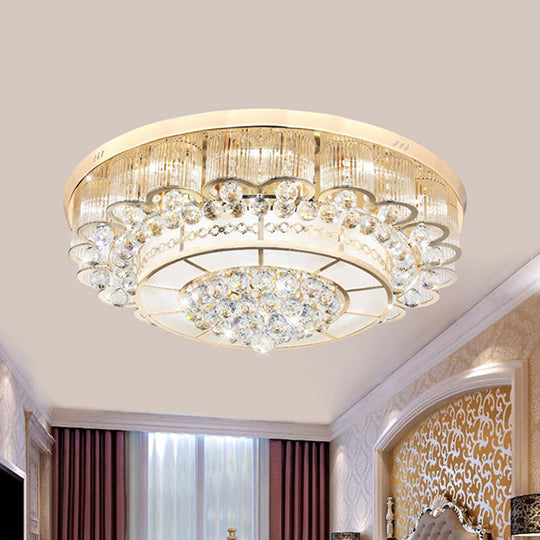 Flush Mount Led Crystal Ball Ceiling Lamp In Chrome - Modern Tiered Design For Living Room (24/32 W)