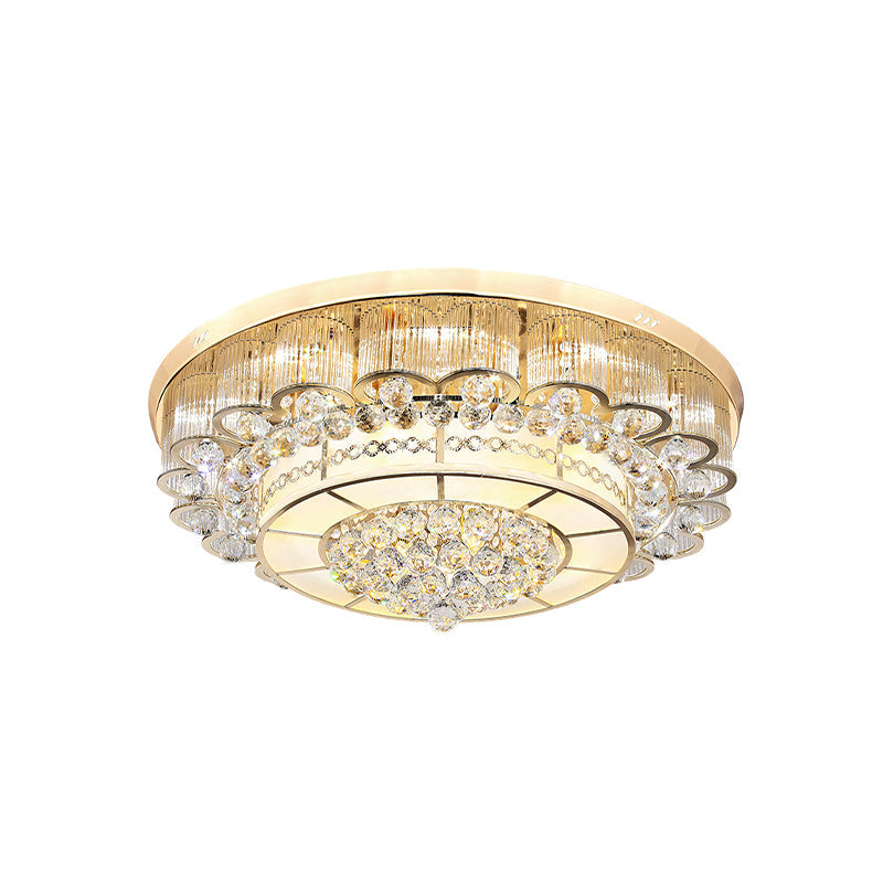 Flush Mount Led Crystal Ball Ceiling Lamp In Chrome - Modern Tiered Design For Living Room