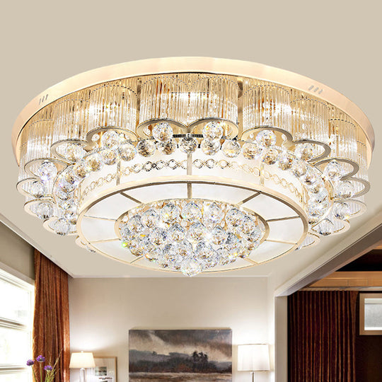 Flush Mount Led Crystal Ball Ceiling Lamp In Chrome - Modern Tiered Design For Living Room