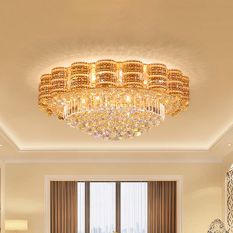 Minimal Gold Flush Mount Ceiling Light With Crystal Ball Accents - 7 Bulbs