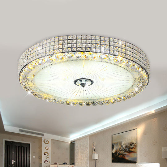 Contemporary Round Crystal Flush Light - 16/24 Led Bedroom Ceiling Lamp In Silver/Gold