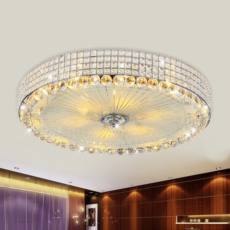 Contemporary Round Crystal Flush Light - 16/24 Led Bedroom Ceiling Lamp In Silver/Gold