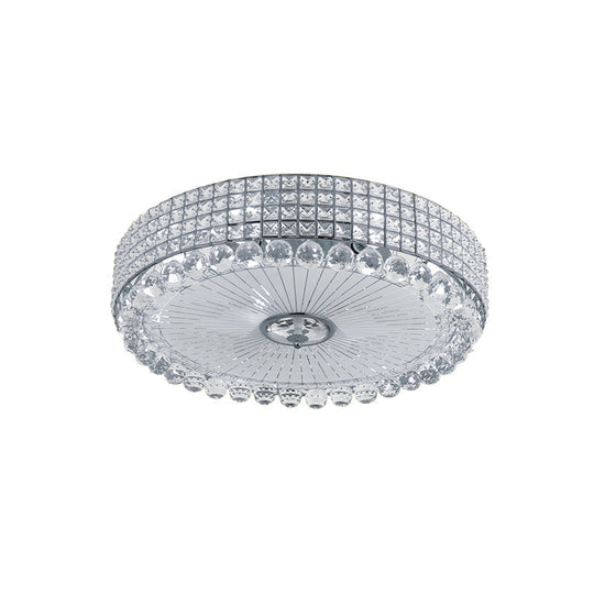 Contemporary Round Crystal Flush Light - 16/24 Led Bedroom Ceiling Lamp In Silver/Gold
