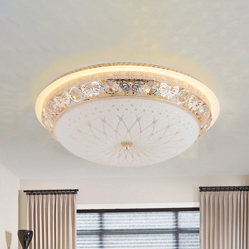 Modern Crystal Flush Mount Led Ceiling Light Fixture With Gold Finish And White Texture Glass Shade