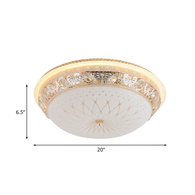 Modern Crystal Flush Mount Led Ceiling Light Fixture With Gold Finish And White Texture Glass Shade
