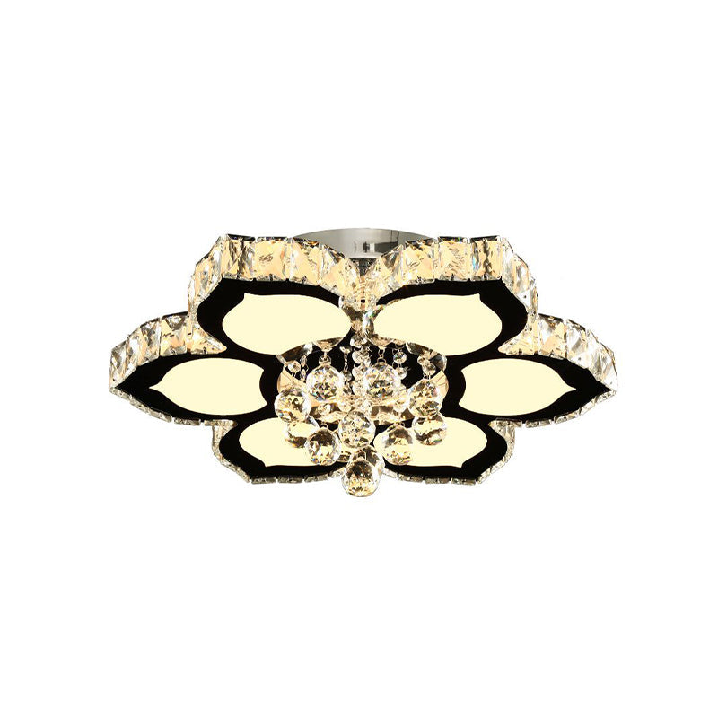 Modern Chrome Led Ceiling Lamp With Crystal Orb Bloom For Bedroom - 18’/26’ Diameter