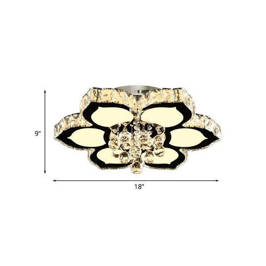 Modern Chrome Led Ceiling Lamp With Crystal Orb Bloom For Bedroom - 18’/26’ Diameter