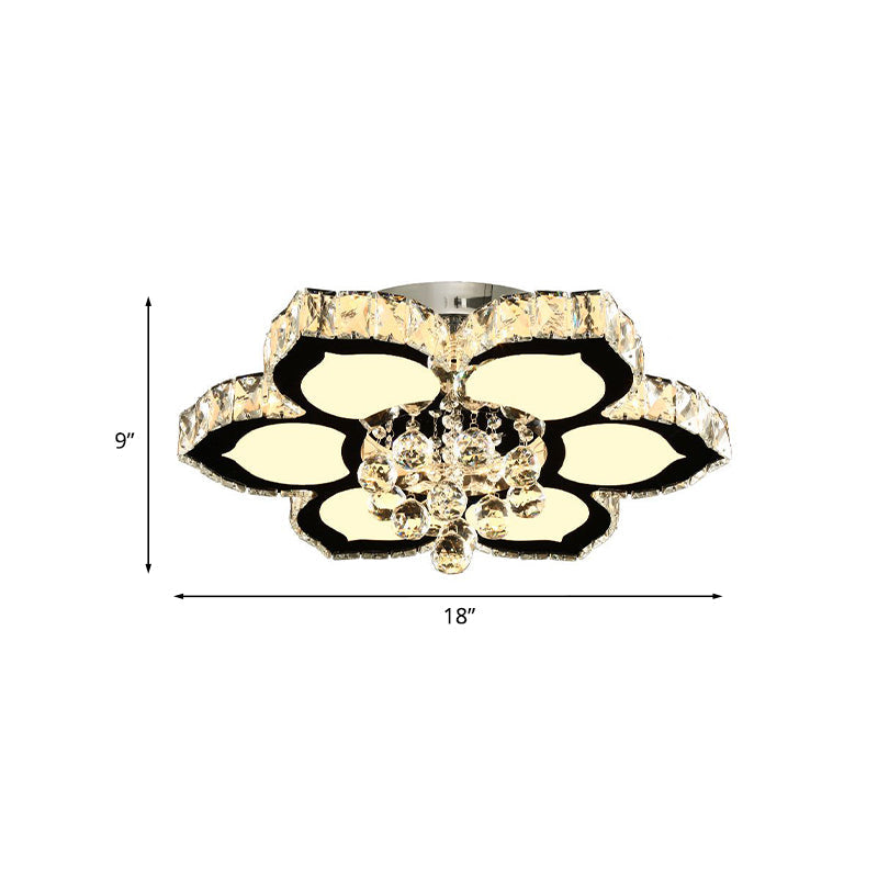 Modern Chrome Led Ceiling Lamp With Crystal Orb Bloom For Bedroom - 18/26 Diameter