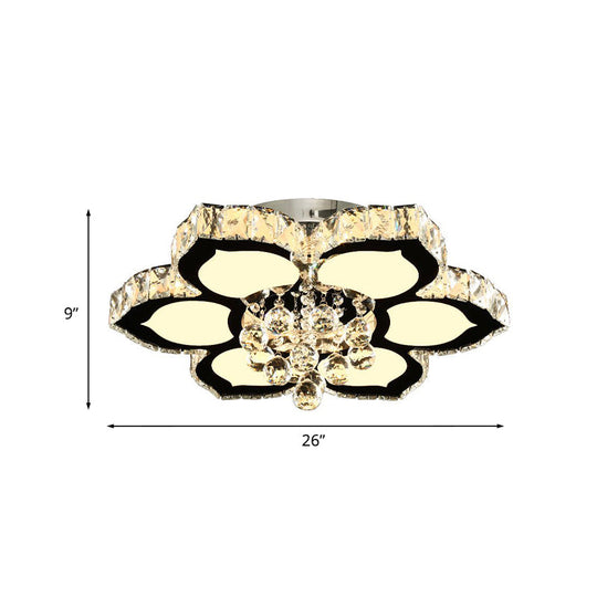 Modern Chrome Led Ceiling Lamp With Crystal Orb Bloom For Bedroom - 18’/26’ Diameter