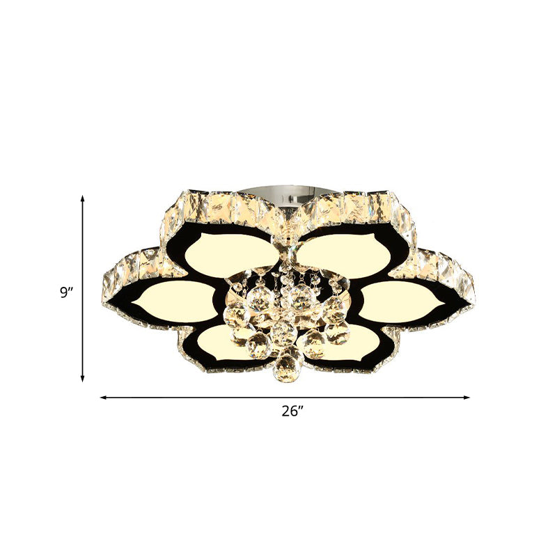 Modern Chrome Led Ceiling Lamp With Crystal Orb Bloom For Bedroom - 18/26 Diameter