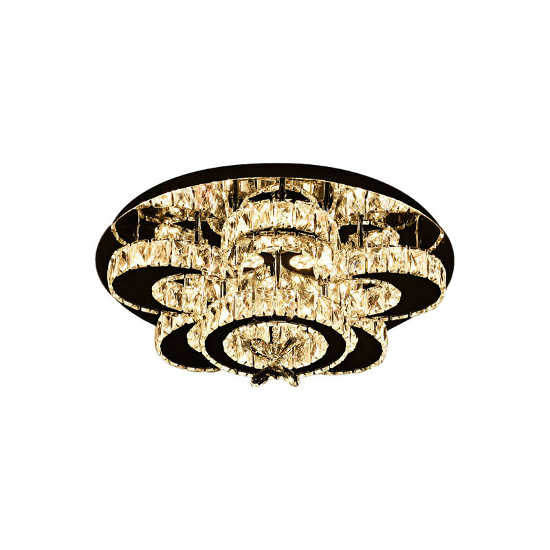 Modern Crystal Nickel Flush Mount Lamp - Flower Led Ceiling Light With Ring Design 24’/32’ Width