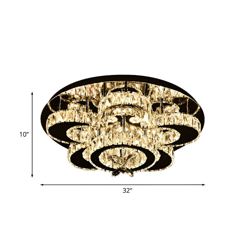 Modern Crystal Nickel Flush Mount Lamp - Flower Led Ceiling Light With Ring Design 24’/32’ Width