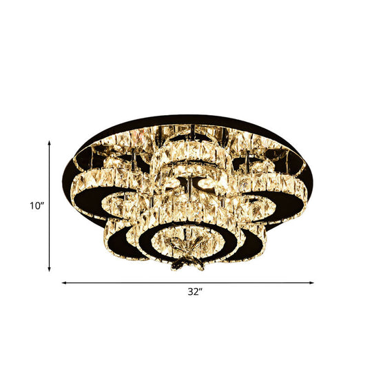 Modern Crystal Nickel Flush Mount Lamp - Flower Led Ceiling Light With Ring Design 24/32 Width