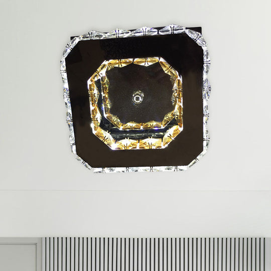 Stainless - Steel Led Crystal Ceiling Light: Modern Square Flush Mount For Bedroom - Warm/White