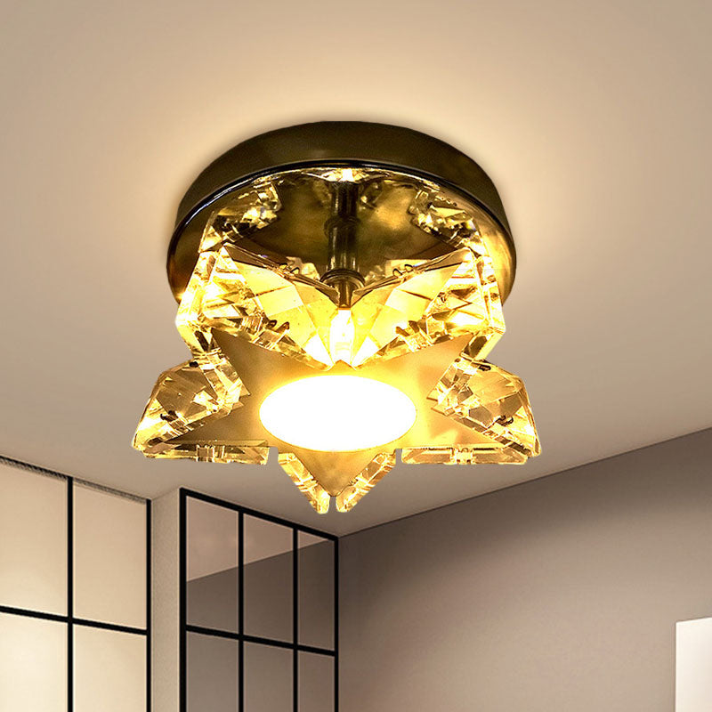 Contemporary Led Star Shaped Ceiling Mounted Fixture - Clear Crystal Nickel Warm/White Light Bedroom