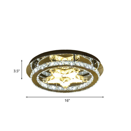 Minimalist Led Star Crystal Flush Ceiling Lamp In Chrome With Hoop Design