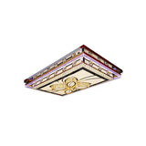 Chrome Led Flush Mount Crystal Rectangle Ceiling Fixture With Flower Design