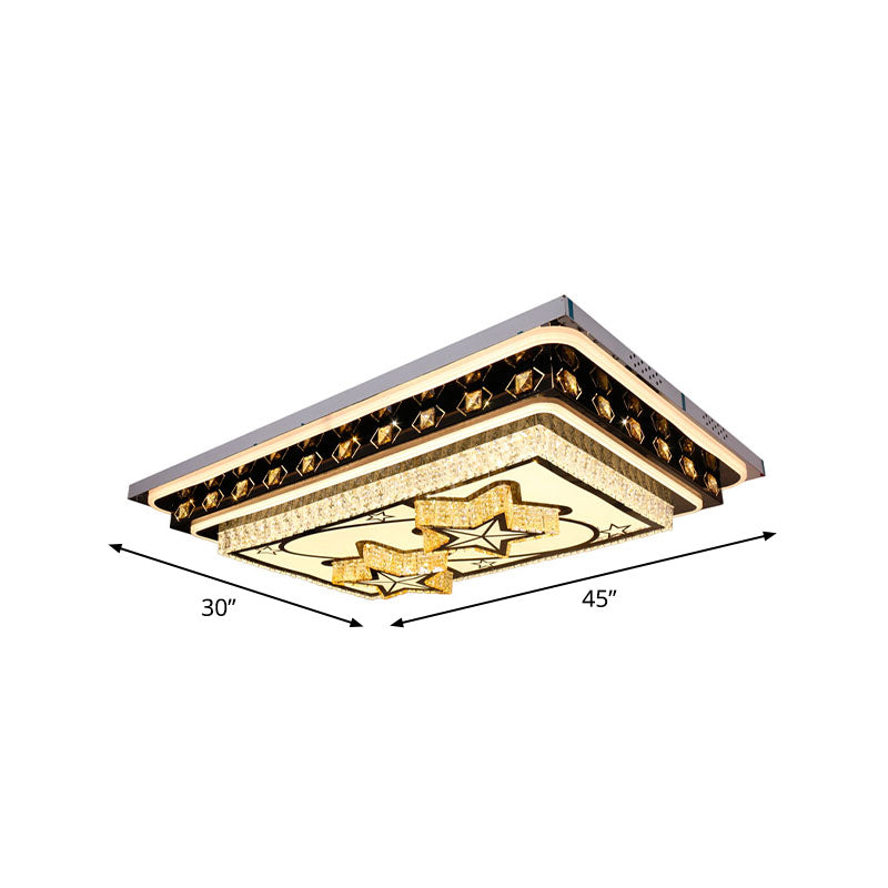 Modern Led Chrome Crystal Flush Ceiling Light With Star Design