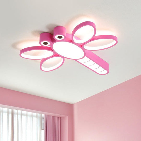 Iron Dragonfly Flush-Mount Cartoon Led Ceiling Light - Pink/Blue With Warm/White Lighting Pink /