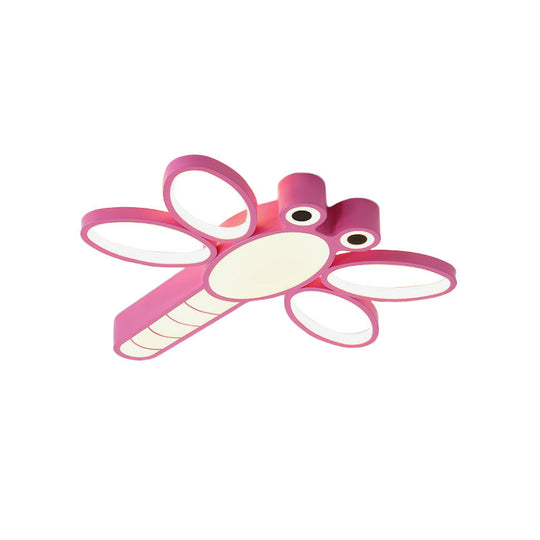 Iron Dragonfly Flush - Mount Cartoon Led Ceiling Light - Pink/Blue With Warm/White Lighting