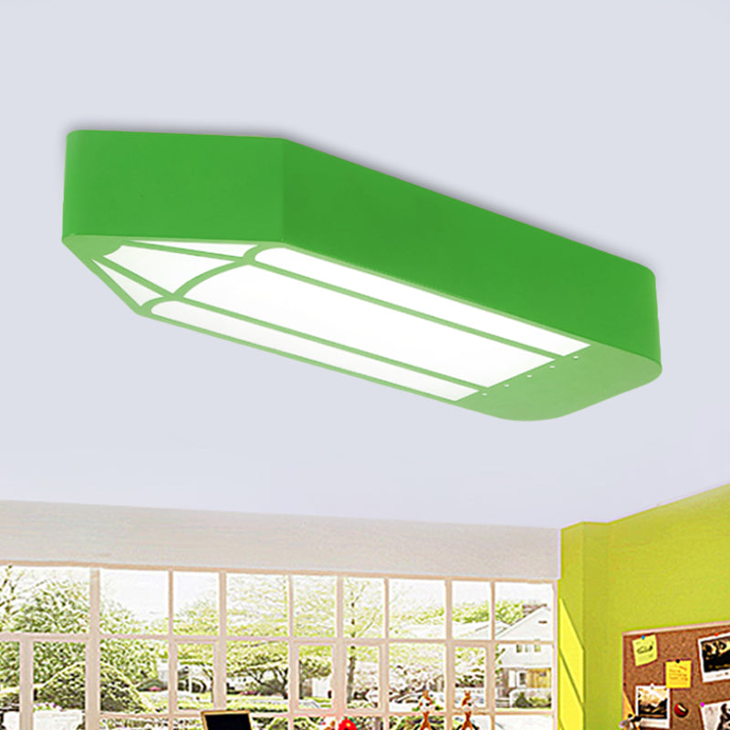 Kids Style Led Flush Mount Ceiling Light For Nursery School - Red/Blue/Green Pencil Design Green
