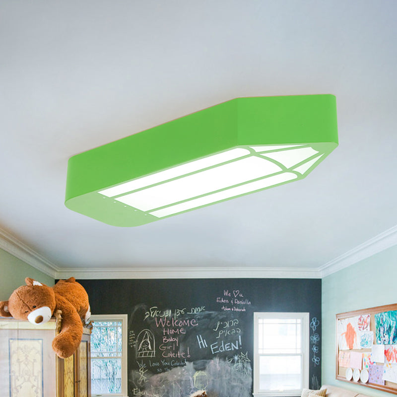 Kids Style Led Flush Mount Ceiling Light For Nursery School - Red/Blue/Green Pencil Design