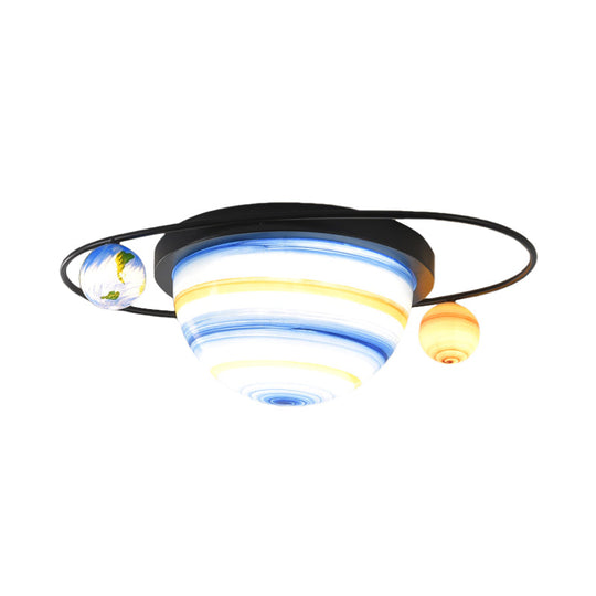 Stained Glass 2-Bulb Kids Flush Mount Light Fixture In Blue Warm/White For Sphere And Astral Themed