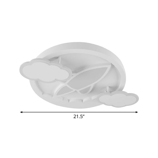 Kid’s Led Flush Mount Ceiling Light - Creative White Plane Behind Cloud Design With Acrylic Shade