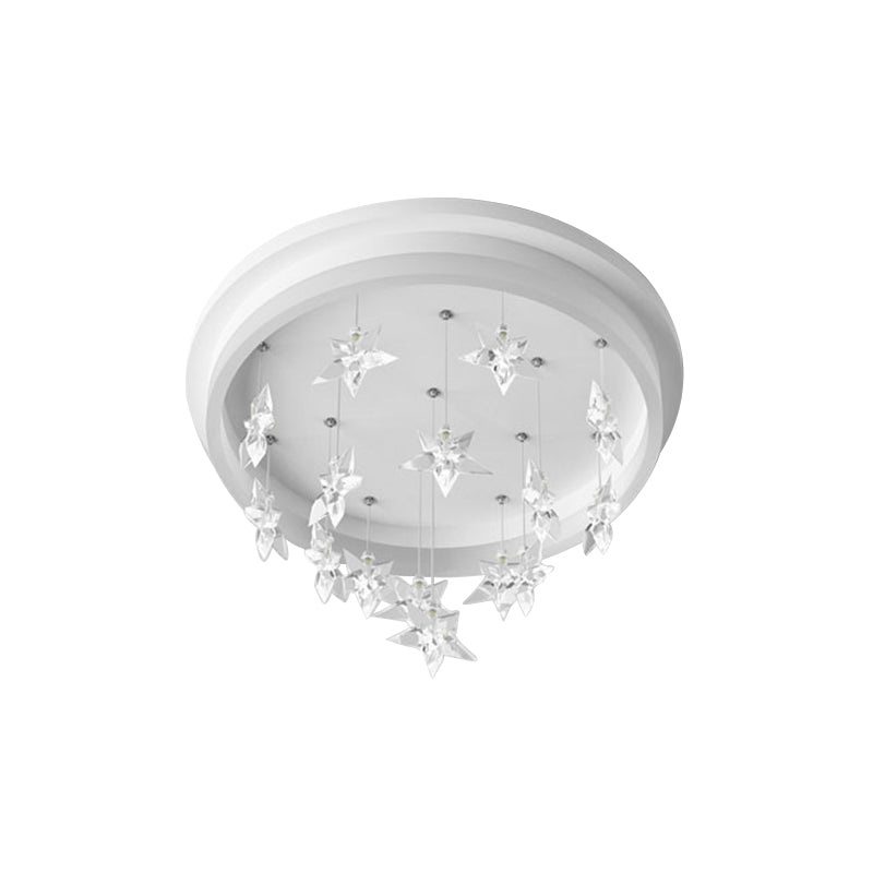 Kids Bedroom Led Ceiling Fixture: Modern Circle Flush Mount Lighting With Star Drape Warm/White