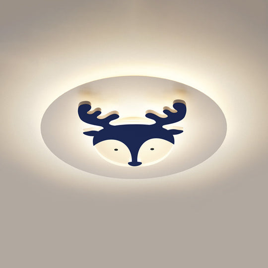 Kids Style Fox/Deer Child-Care Center Ceiling Lamp - Acrylic Led Flush Mount In Blue/Coffee With