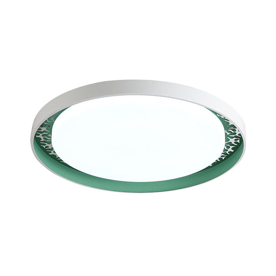 Minimalist Disc Ceiling Flush Led Lighting For Childrens Bedrooms - White/Green/Pink Colors