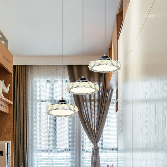 Round Dining Room Pendant Crystal Led Hanging Light In Warm/White