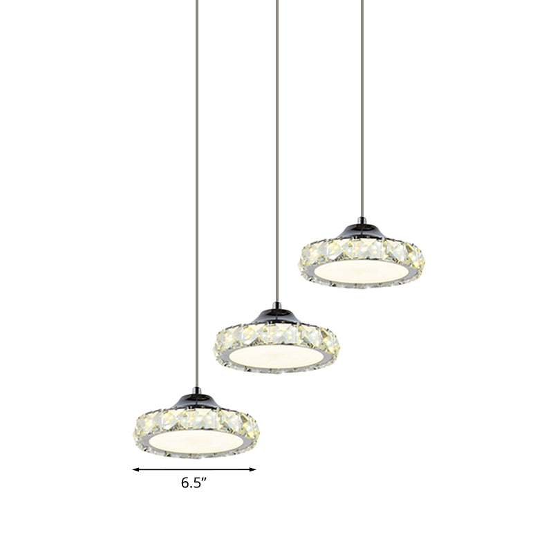 Round Dining Room Pendant Crystal Led Hanging Light In Warm/White