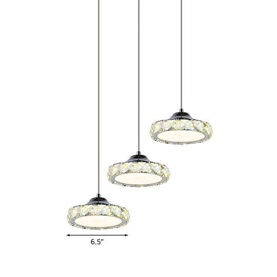Round Dining Room Pendant Crystal Led Hanging Light In Warm/White