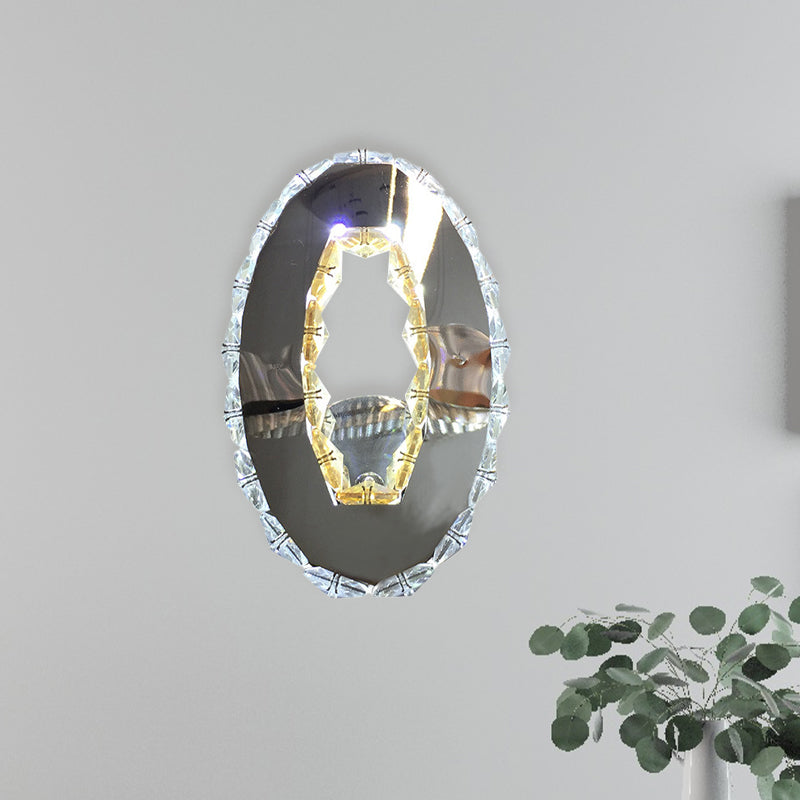 Led Crystal Wall Sconce For Modern Bedrooms - Circular Design In Chrome With Warm/White Light /