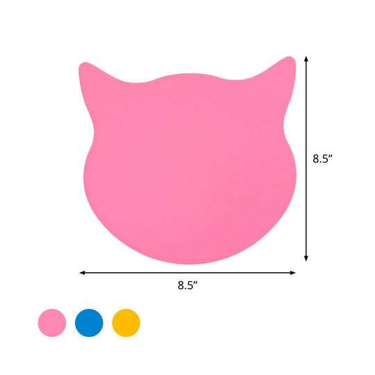 Wooden Cat Head Mini Wall Light: Cartoon Led Sconce In Pink/Blue/Yellow For Kinder Ready Room