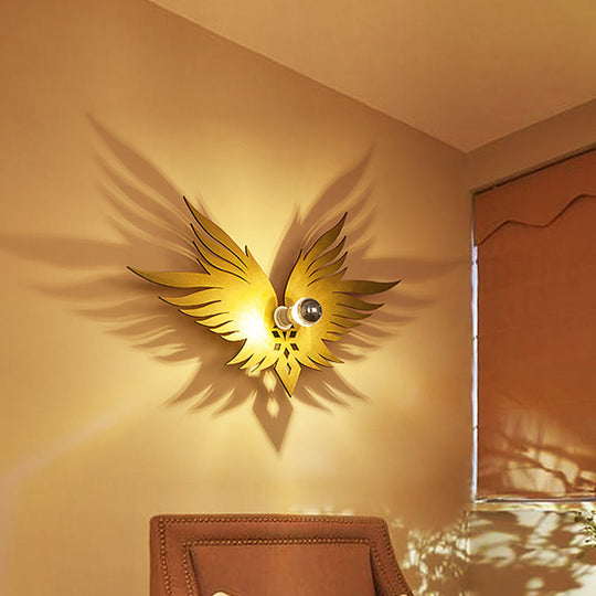 Nordic Wood Carved Eagle Wall Sconce With Beige/Gold/Coffee Lighting For Sitting Rooms