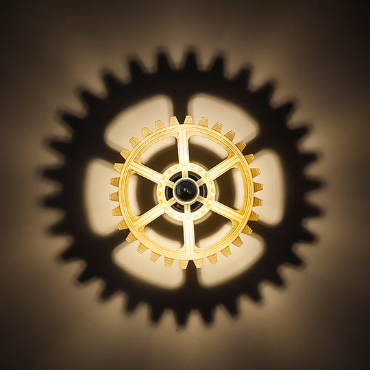 Modern Wood Wall Mounted Lamp | Gear Sconce Light Fixture