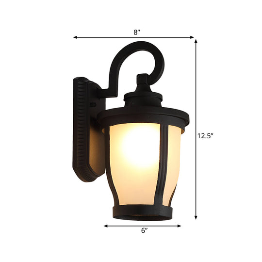 Metal Wall Light With Frosted Glass Shade - Traditional Outdoor Lamp In Black