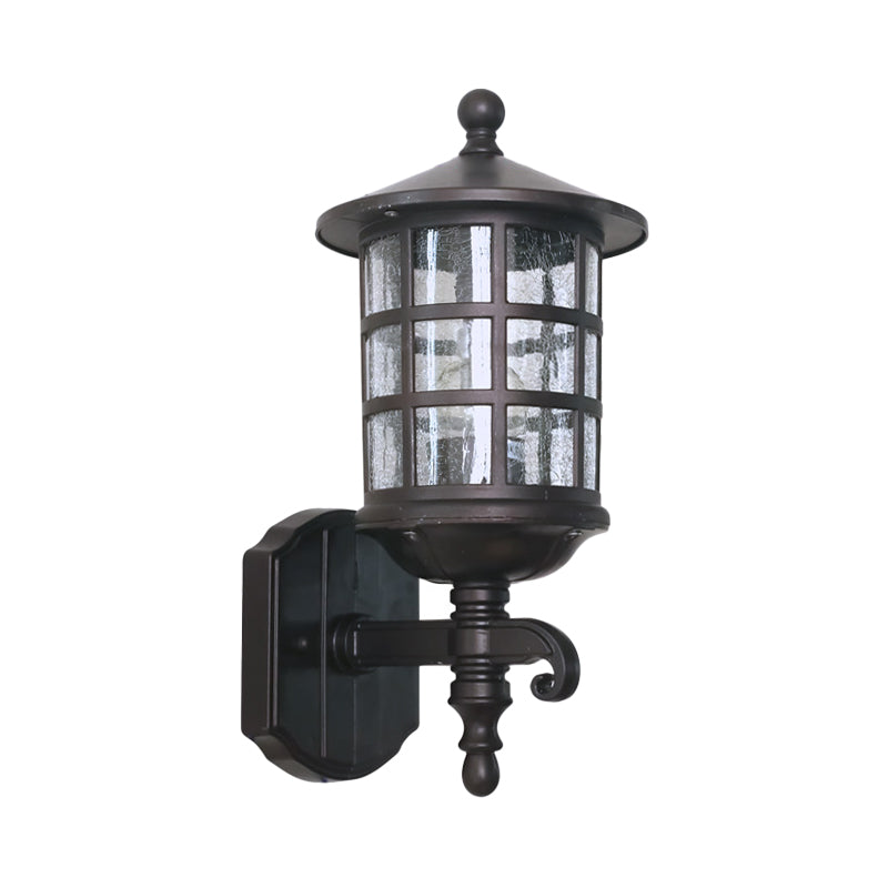 Classic Lantern Clear Bubble/Crackle Glass Sconce Light - 1-Light Wall Lighting For Courtyard Dark