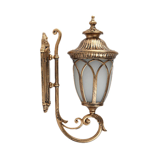 Black/Bronze Aluminum Wall Mount Lamp - Curved Arm Lodge Style Sconce With Frosted Glass Shade (1