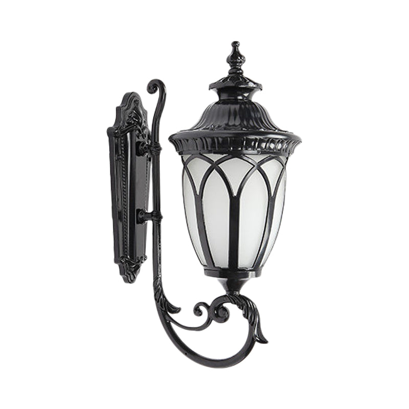 Black/Bronze Aluminum Wall Mount Lamp - Curved Arm Lodge Style Sconce With Frosted Glass Shade (1