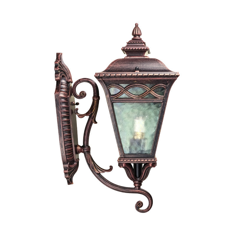 Vintage Rust Finish Lantern Wall Light Sconce With Clear Water Glass And 1-Bulb Mount
