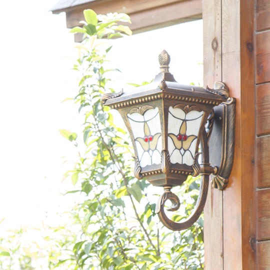 Scrolled Arm Bronze Rust Red Wall Mounted Sconce With Flower Pattern Country Metal Light For