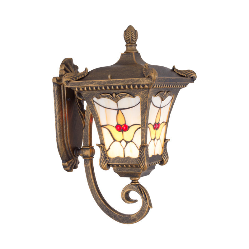 Scrolled Arm Bronze Rust Red Wall Mounted Sconce With Flower Pattern Country Metal Light For