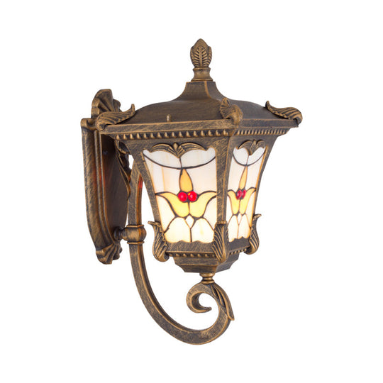 Scrolled Arm Bronze Rust Red Wall Mounted Sconce With Flower Pattern Country Metal Light For