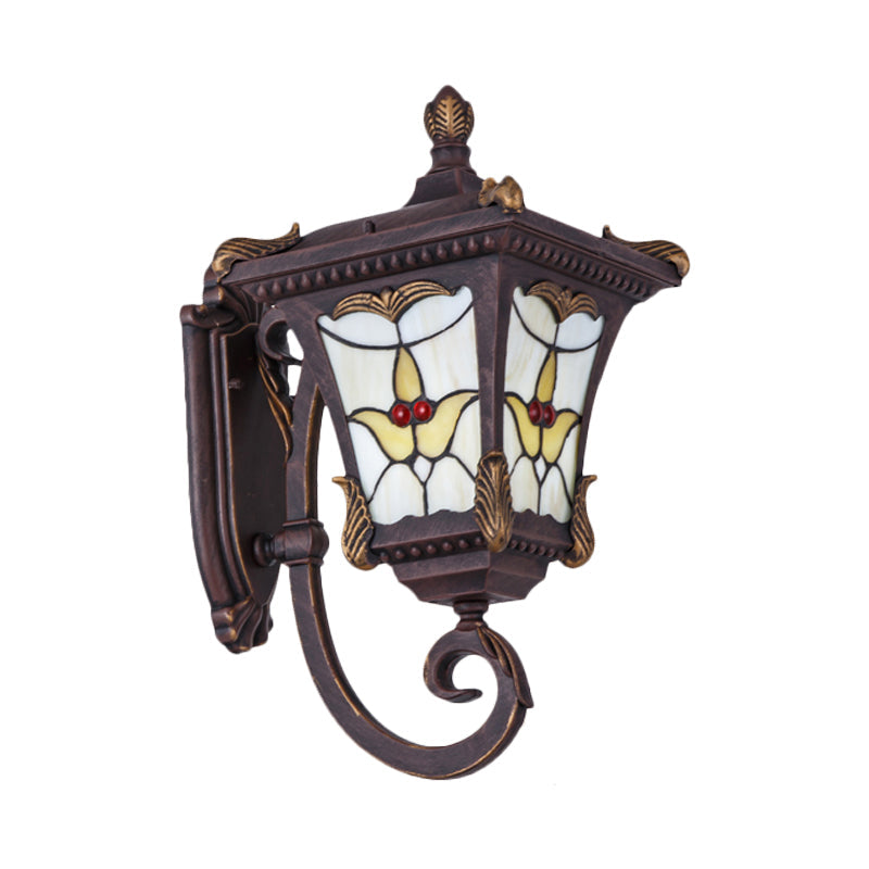 Scrolled Arm Bronze Rust Red Wall Mounted Sconce With Flower Pattern Country Metal Light For