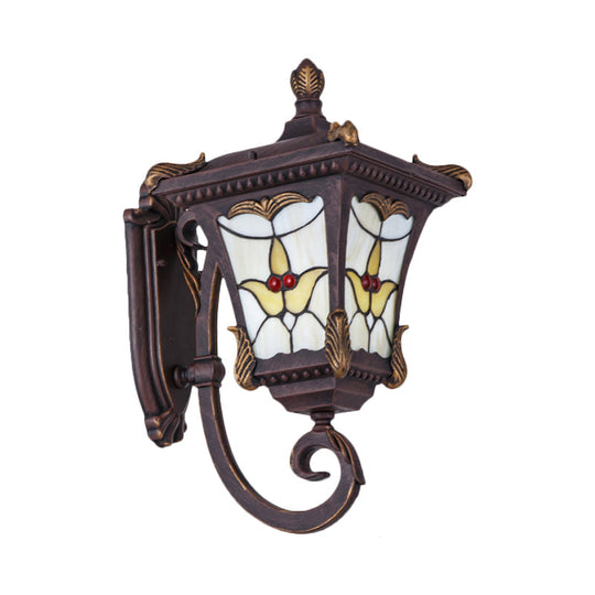 Scrolled Arm Bronze Rust Red Wall Mounted Sconce With Flower Pattern Country Metal Light For