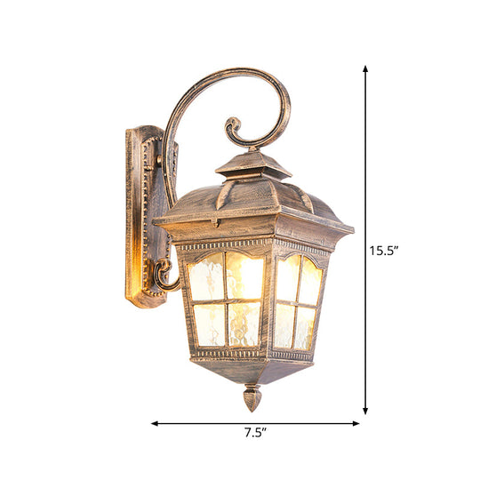 Bronze Wall Sconce Light: Lantern Yard Classic Design With Clear Ripple Glass Mounted Lighting